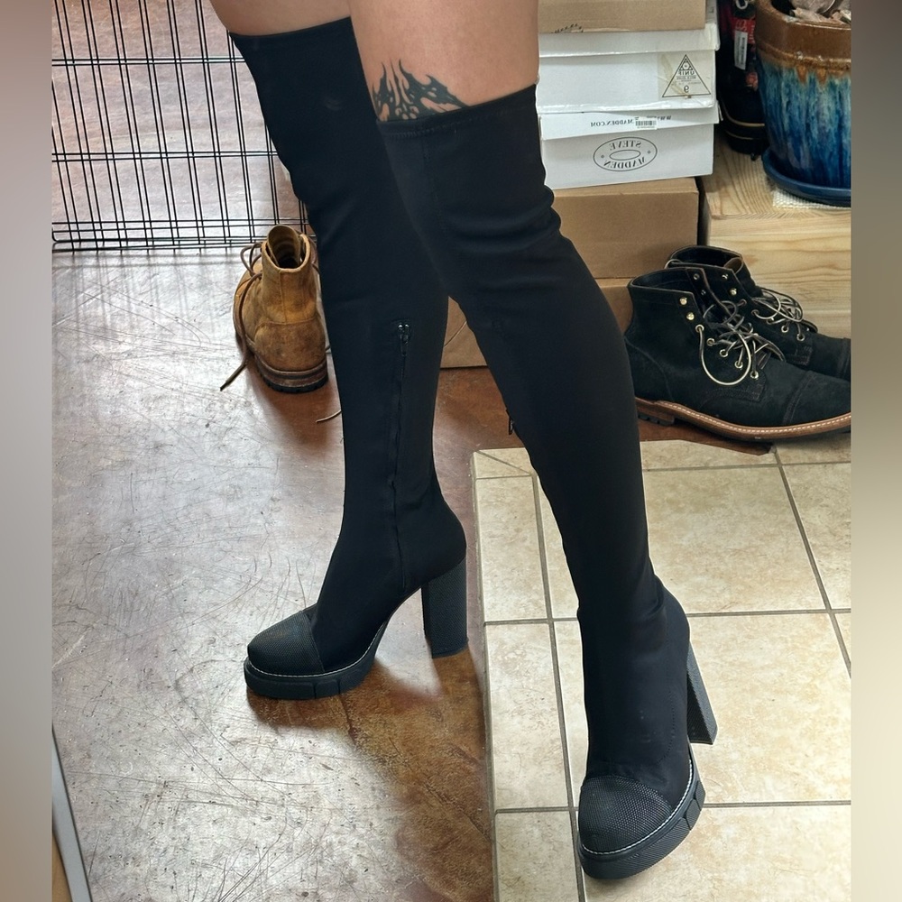 Public Desire Critic Black Block Over The Knee Boots